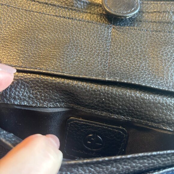 GIANI BERNINI WALLET Tri-Fold Pebble Leather Receipt Flap Black Silver Hardware - Picture 5 of 10